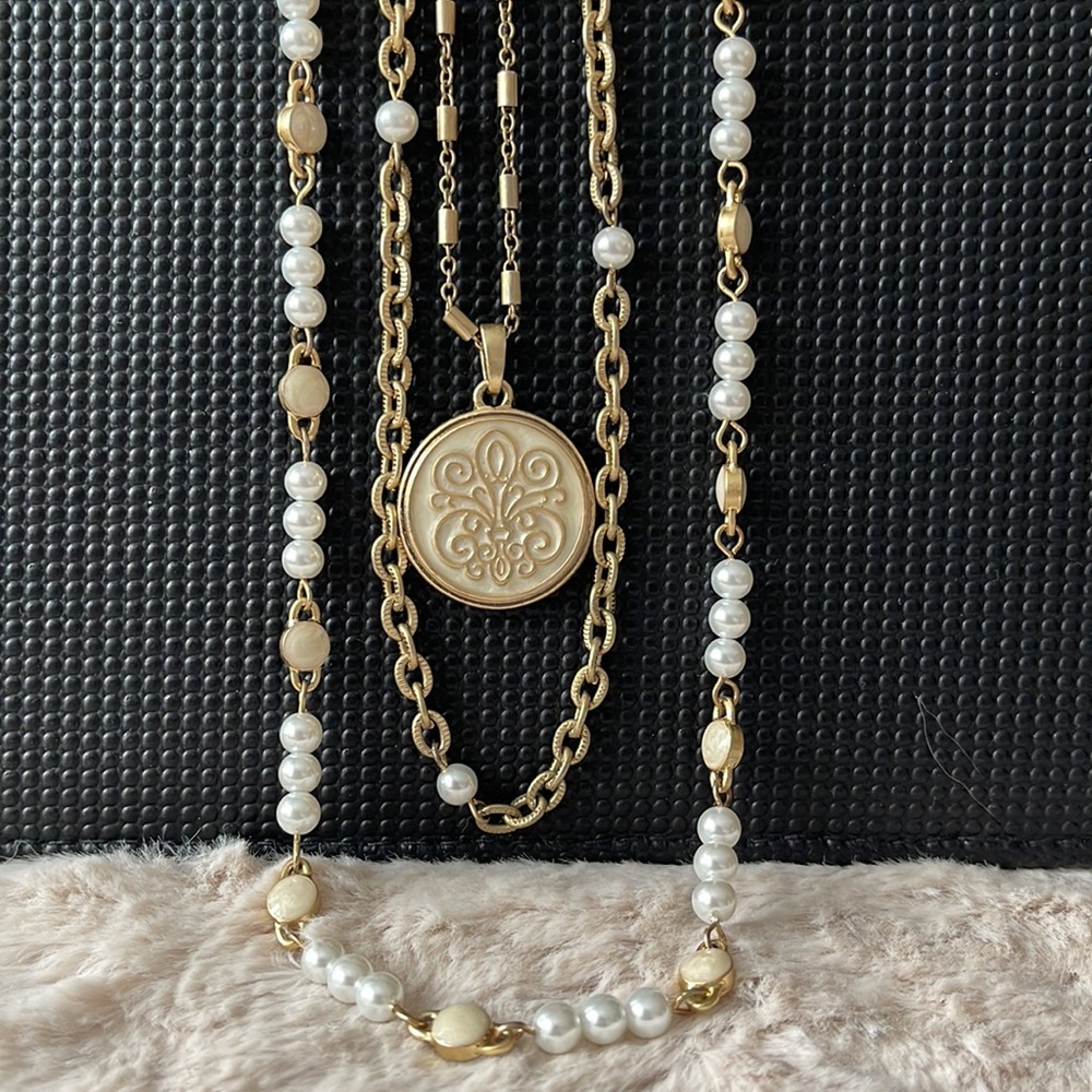 Lia Sophia triple strand gold necklace allows for 30-38” length styling - Picture 4 of 8